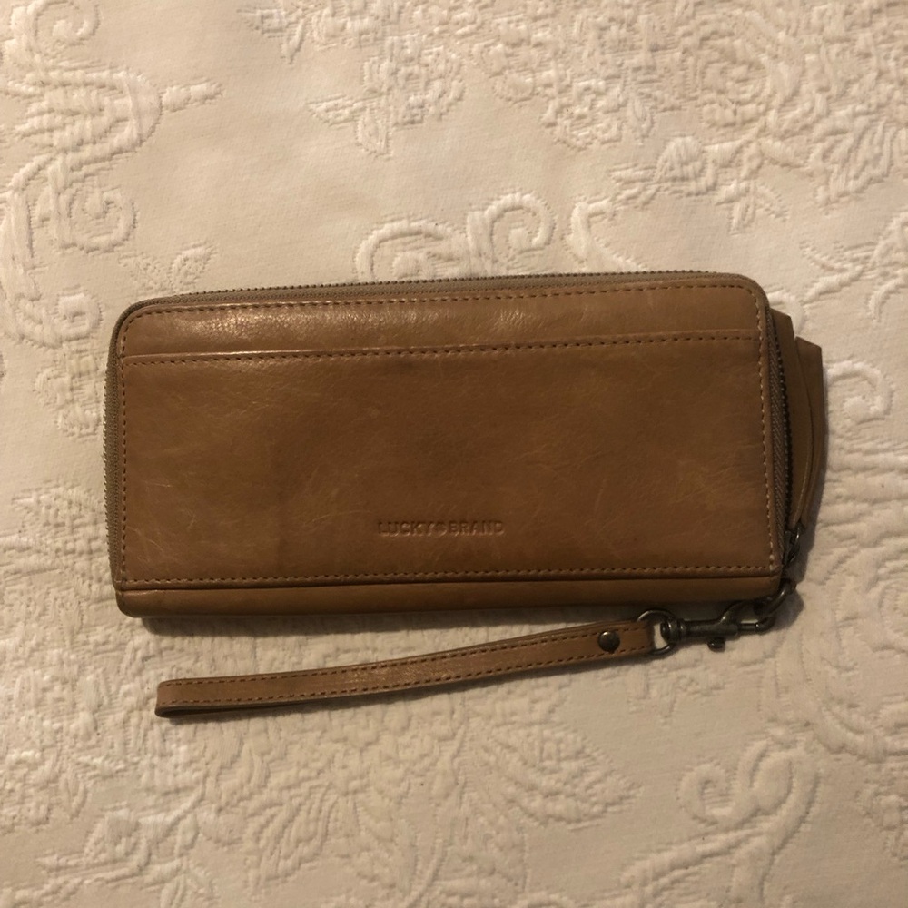 Lucky Brand British Tan Leather Long Zip-Around Wristlet Wallet